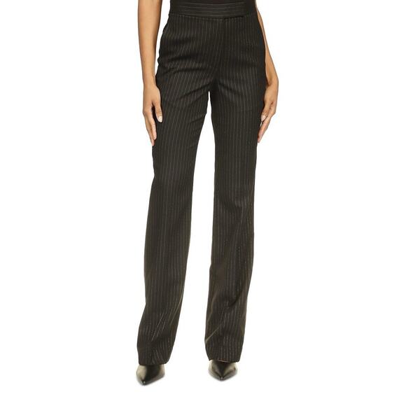 NWT Michael Kors Women's Pinstriped Boot-Cut Trousers Black Pants Size 10 - Picture 1 of 14